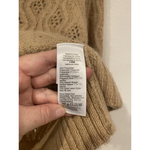 J.CREW Sweater Womens Large Tan Pointelle Cable Knit Alpaca Wool Blend Pullover - Picture 4 of 5